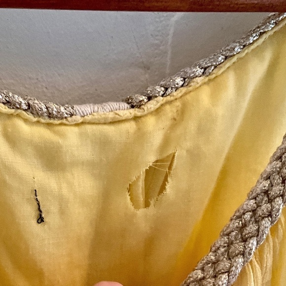 Lovely Babydoll Tank top pastel butter yellow/gold gauze pleated greek lined L - Picture 6 of 7